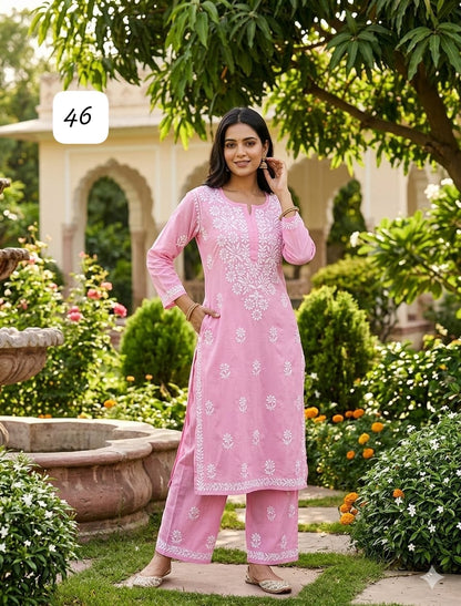 Premium Heavy Reyon Cotton Chikankari Kurti & Palazzo Set – Fine Heavy Embroidery Work