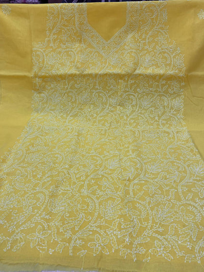 Pure Cotton 3 Pc Unstitched Suit with Front Jaal Chikankari & Cotton Dupatta