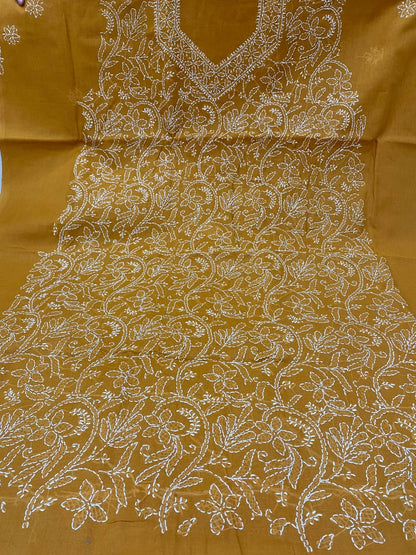 Pure Cotton 3 Pc Unstitched Suit with Front Jaal Chikankari & Cotton Dupatta