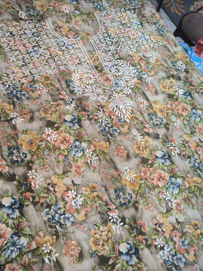 Beautiful Pure Printed Mul Mul Cotton with Fine Chikankari Work