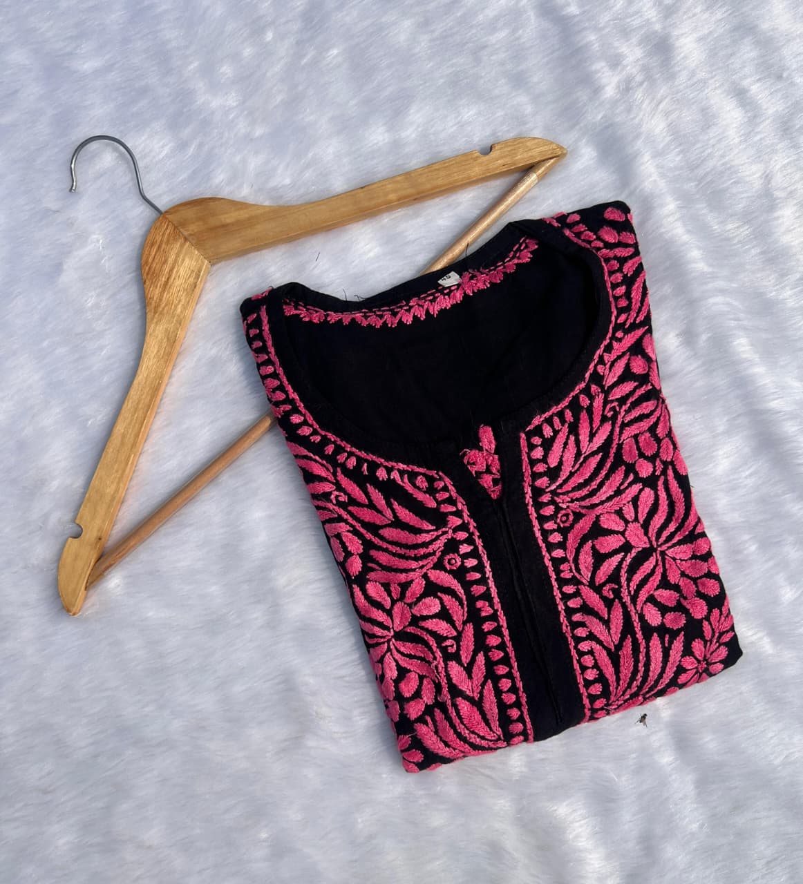 Exclusive Premium Reyon Gala Buti Work Kurta – Black Base with Colour Thread Work