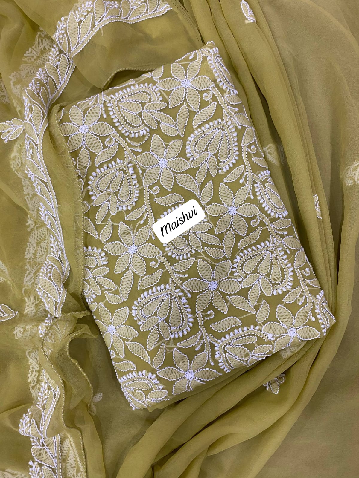 Georgette 3 Pc Chikankari Suit – Kurta Dupatta Bottom Set with Intricate Handwork