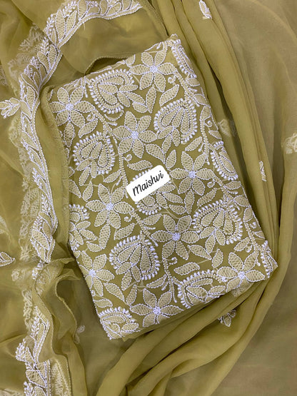 Georgette 3 Pc Chikankari Suit – Kurta Dupatta Bottom Set with Intricate Handwork