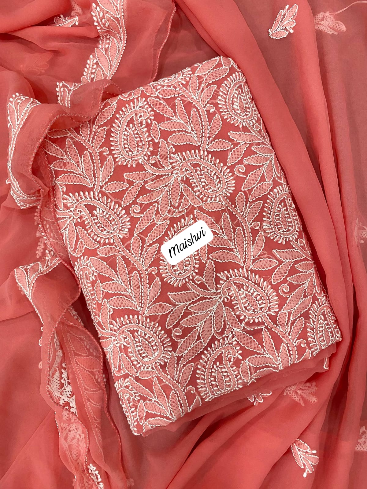 Georgette 3 Pc Chikankari Suit – Kurta Dupatta Bottom Set with Intricate Handwork