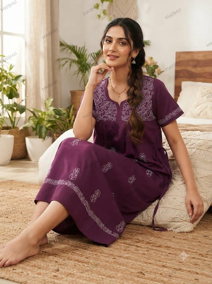 Hand Chikankari Cotton Nighty for Women | Soft, Breathable & Comfortable Nightwear