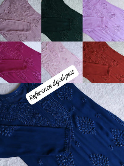 Viscose dyeable 3d work kurti set