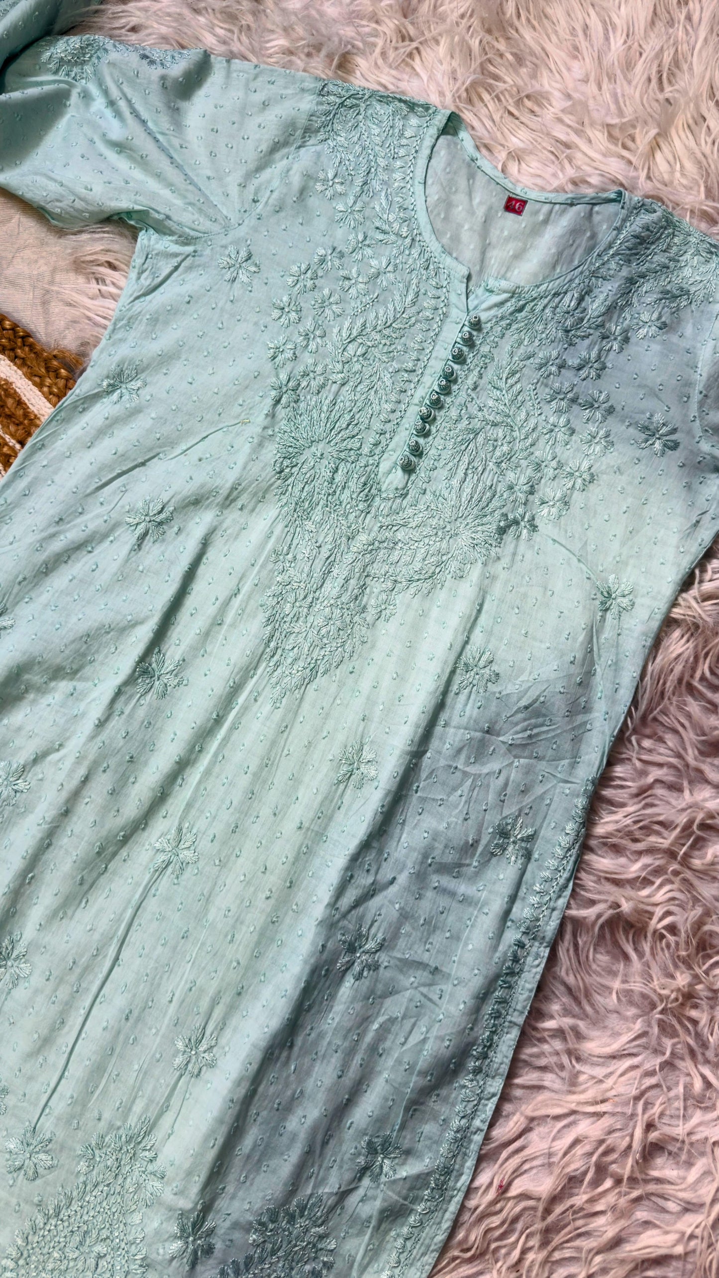 Lucknowi Chikankari Dobby Dyeable Cotton Kurti – Soft Pastel Summer Essential