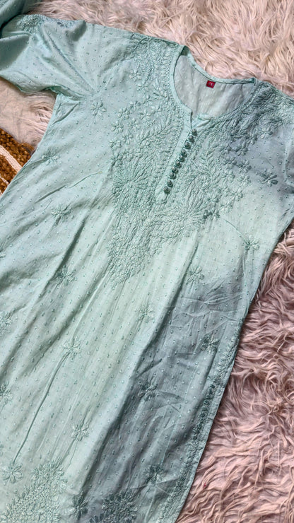 Lucknowi Chikankari Dobby Dyeable Cotton Kurti – Soft Pastel Summer Essential
