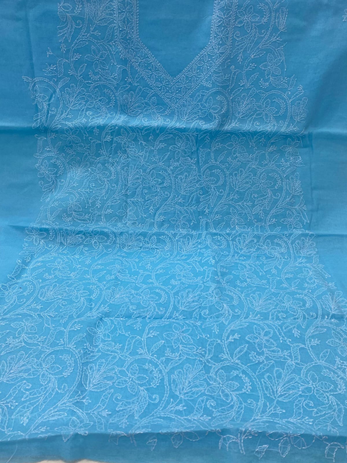 Pure Cotton 3 Pc Unstitched Suit with Front Jaal Chikankari & Cotton Dupatta