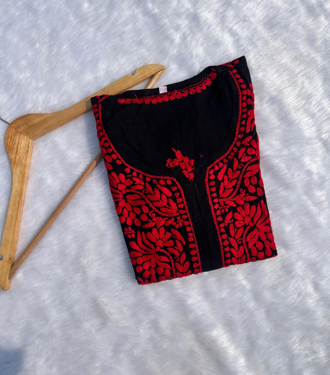 Exclusive Premium Reyon Gala Buti Work Kurta – Black Base with Colour Thread Work