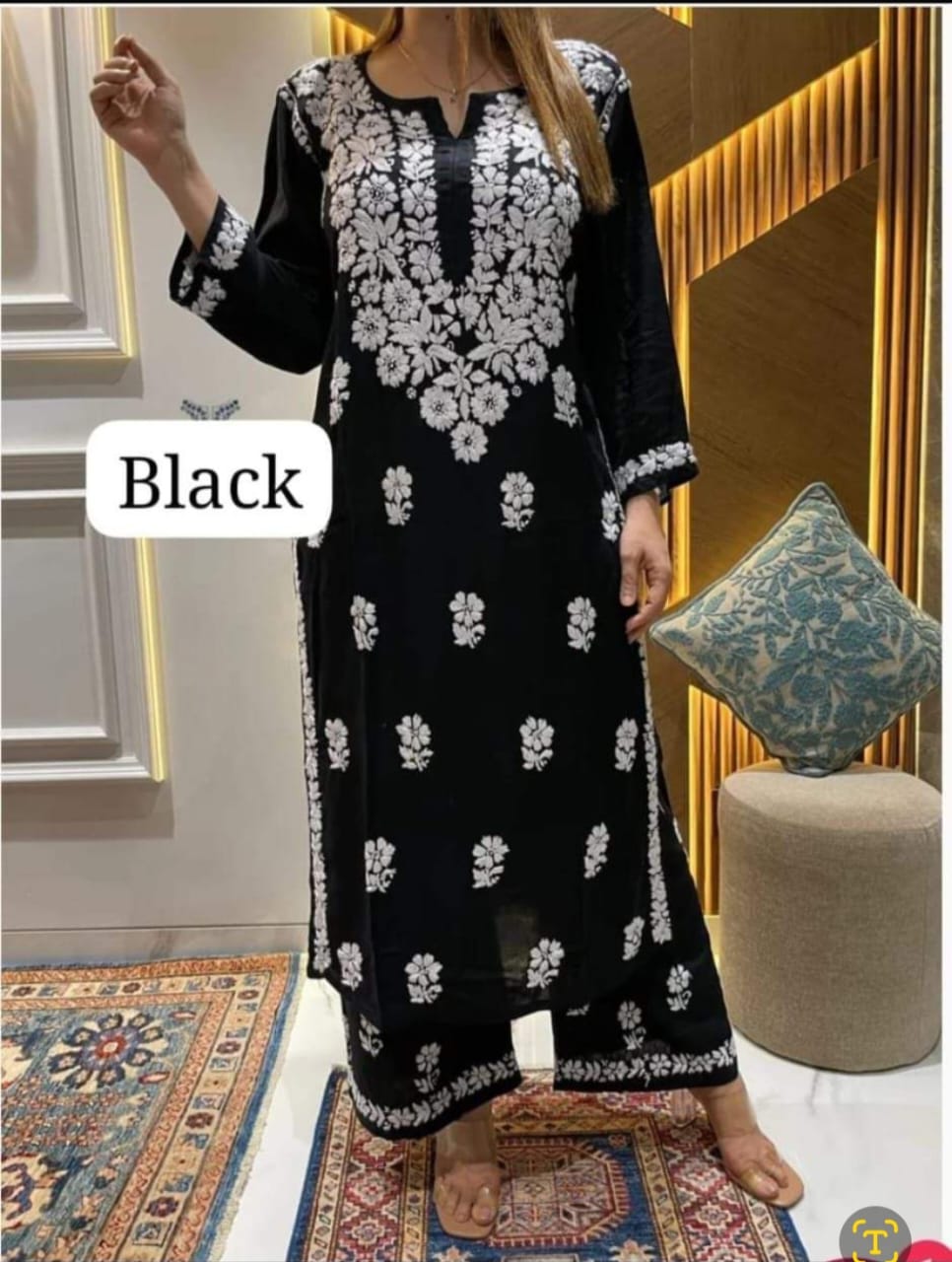 PREMIUM QUALITY REYON KURTI PLAZO SET WITH FINEST HAND EMBROIDERY