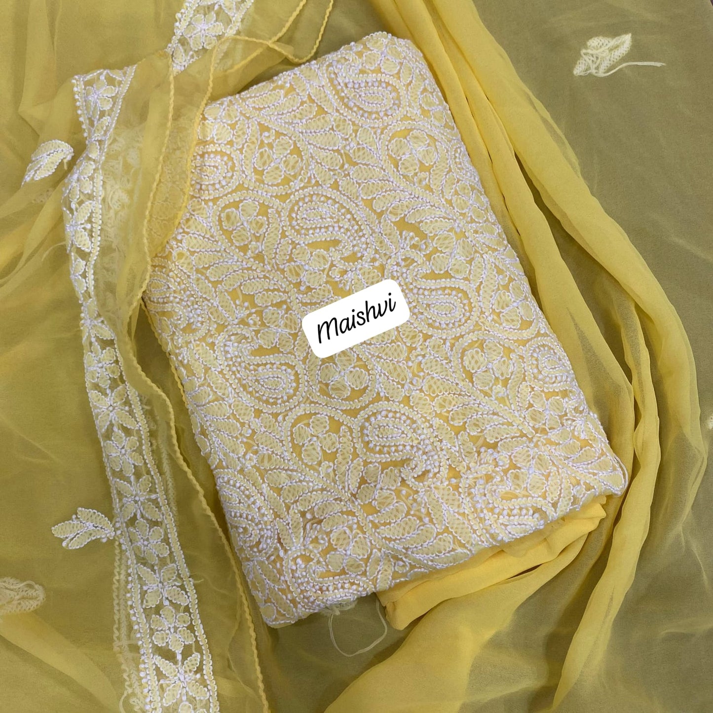 Georgette 3 Pc Chikankari Suit – Kurta Dupatta Bottom Set with Intricate Handwork