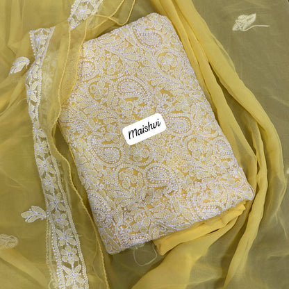 Georgette 3 Pc Chikankari Suit – Kurta Dupatta Bottom Set with Intricate Handwork