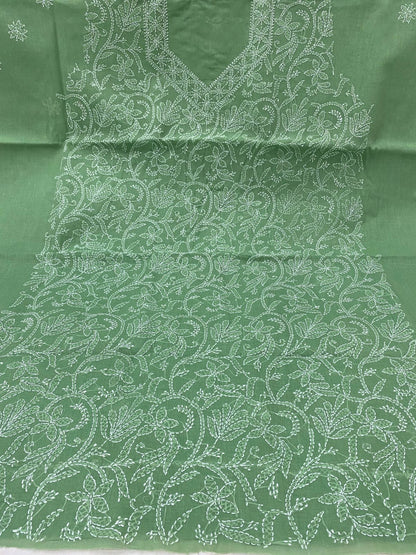 Pure Cotton 3 Pc Unstitched Suit with Front Jaal Chikankari & Cotton Dupatta