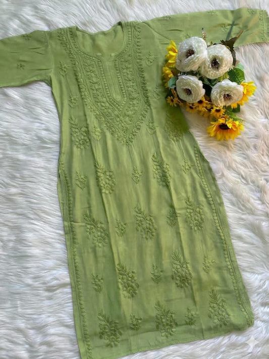 Premium 3D Work Muslin Kurti with Floral Detailing