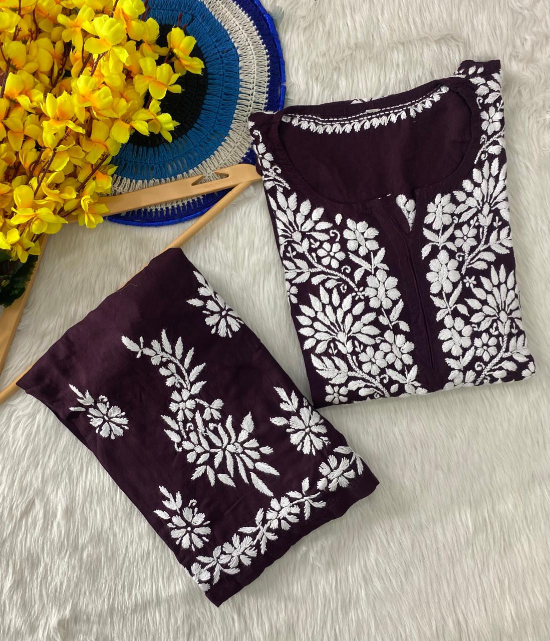 Reyon Cotton Chikankari Kurti with Palazzo Set – Fine Embroidery Work