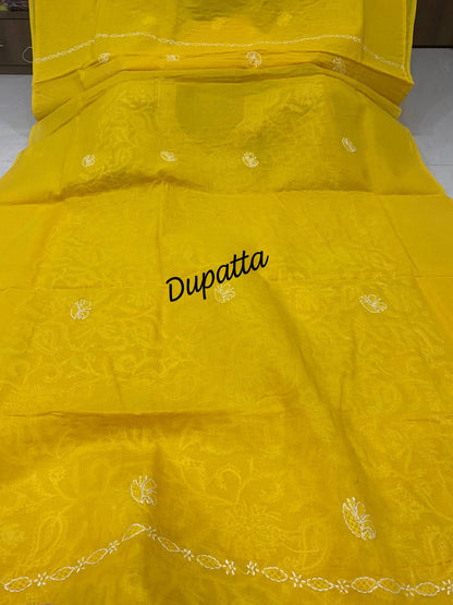 Pure Cotton 3 Pc Unstitched Suit with Front Jaal Chikankari & Cotton Dupatta