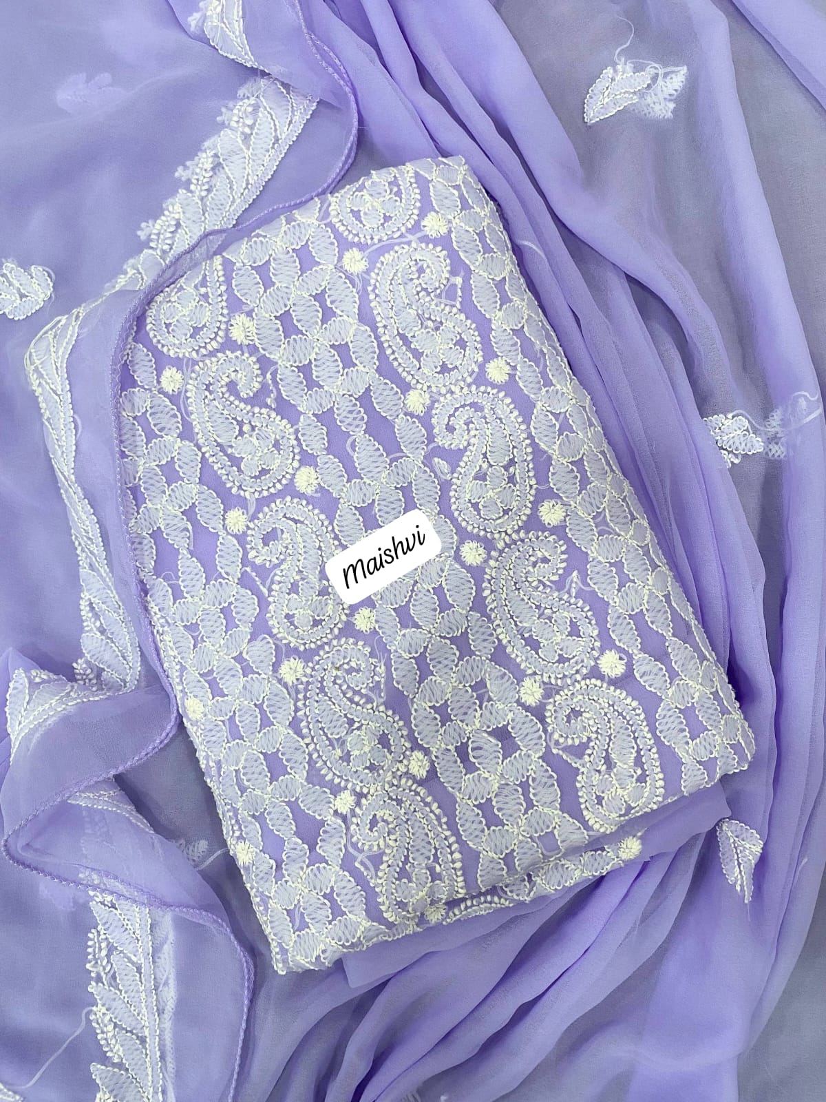 Georgette 3 Pc Chikankari Suit – Kurta Dupatta Bottom Set with Intricate Handwork
