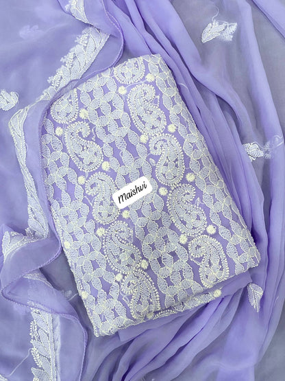 Georgette 3 Pc Chikankari Suit – Kurta Dupatta Bottom Set with Intricate Handwork