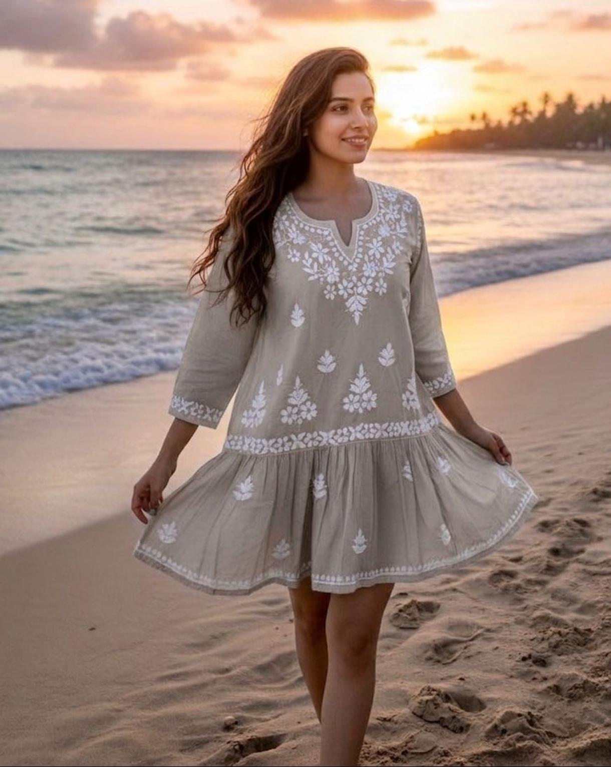 Breeze Chikankari Short Tunic – Handcrafted Mul Cotton Top for Everyday Elegance