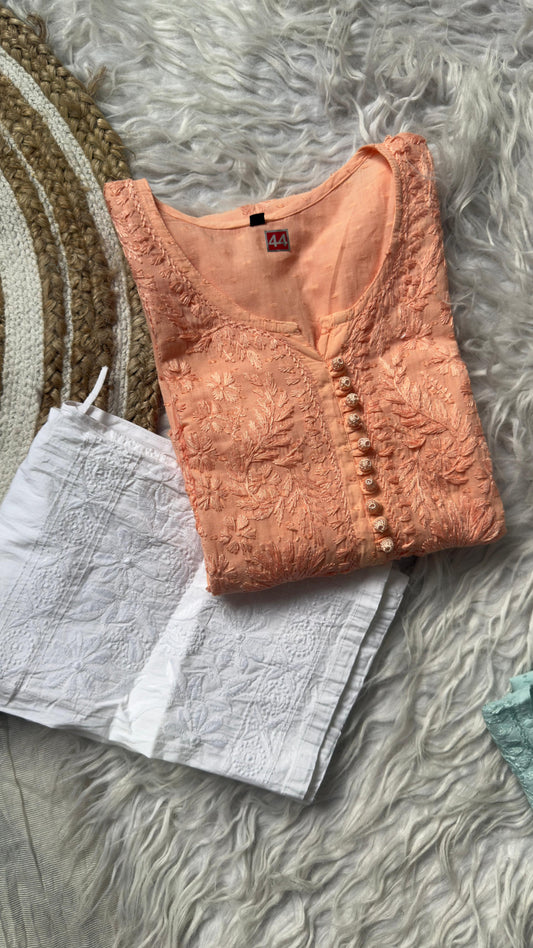 Lucknowi Chikankari Dobby Dyeable Cotton Kurti – Soft Pastel Summer Essential