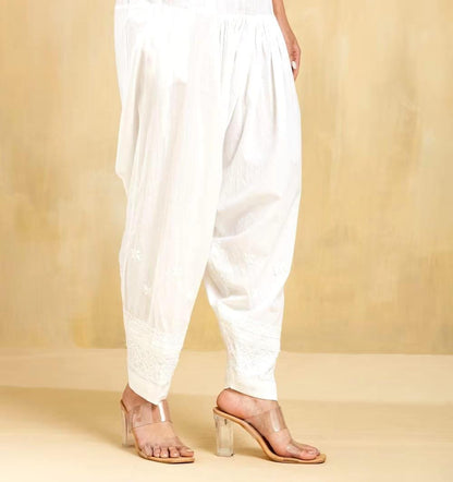Hand Embroidered Lucknowi Chikankari Pure Cotton Salwar for Women | Dyeable Ethnic Bottom Wear
