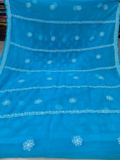 Beautiful Georgette Saree with Designer Lining Work Pallu & Blouse