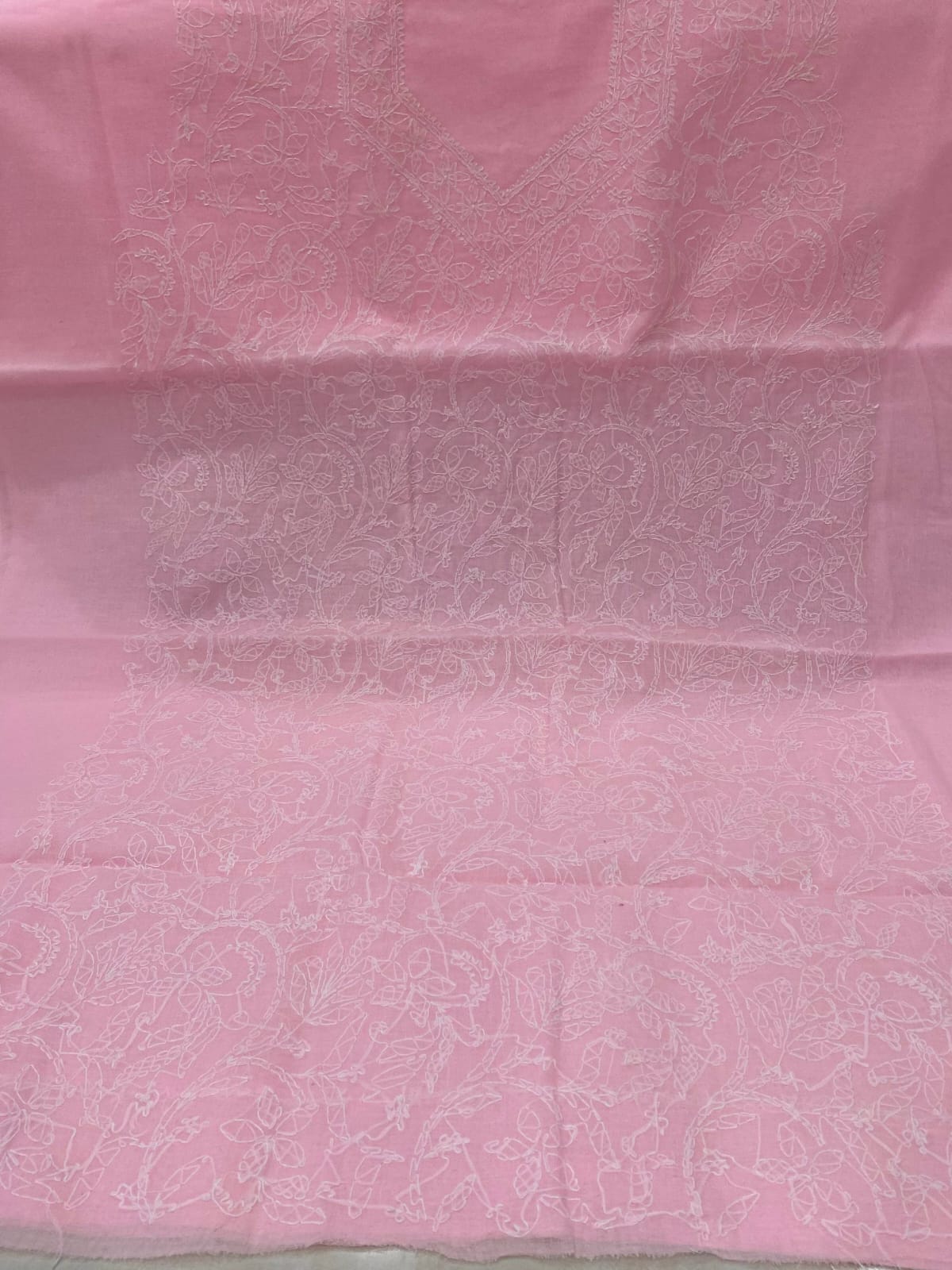 Pure Cotton 3 Pc Unstitched Suit with Front Jaal Chikankari & Cotton Dupatta