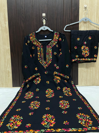 Exclusive Soft Rayon Multi Thread Plazo Set with Fine Handcrafted Chikankari Work