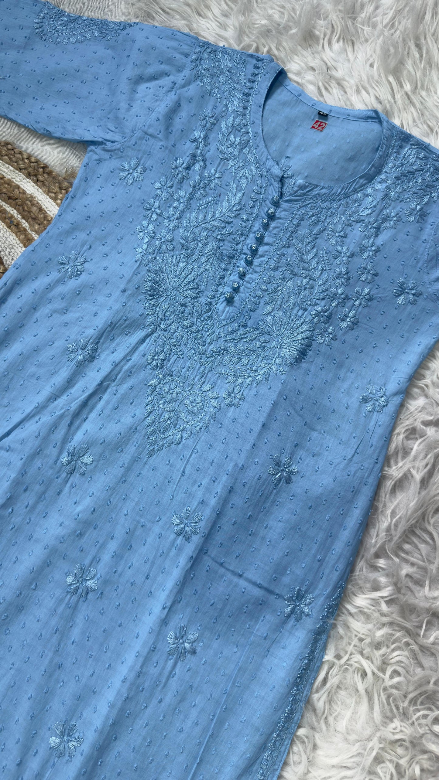 Lucknowi Chikankari Dobby Dyeable Cotton Kurti – Soft Pastel Summer Essential