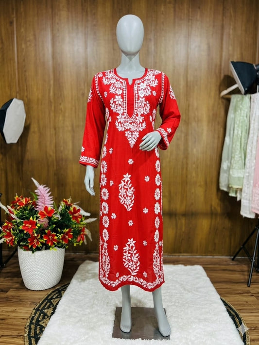 Lucknowi Chikankari Beautiful Heavy Work Modal Kurti