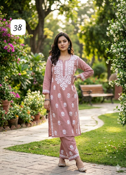 Premium Heavy Reyon Cotton Chikankari Kurti & Palazzo Set – Fine Heavy Embroidery Work