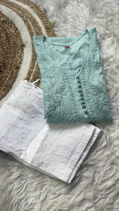 Lucknowi Chikankari Dobby Dyeable Cotton Kurti – Soft Pastel Summer Essential