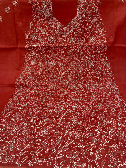 Pure Cotton 3 Pc Unstitched Suit with Front Jaal Chikankari & Cotton Dupatta