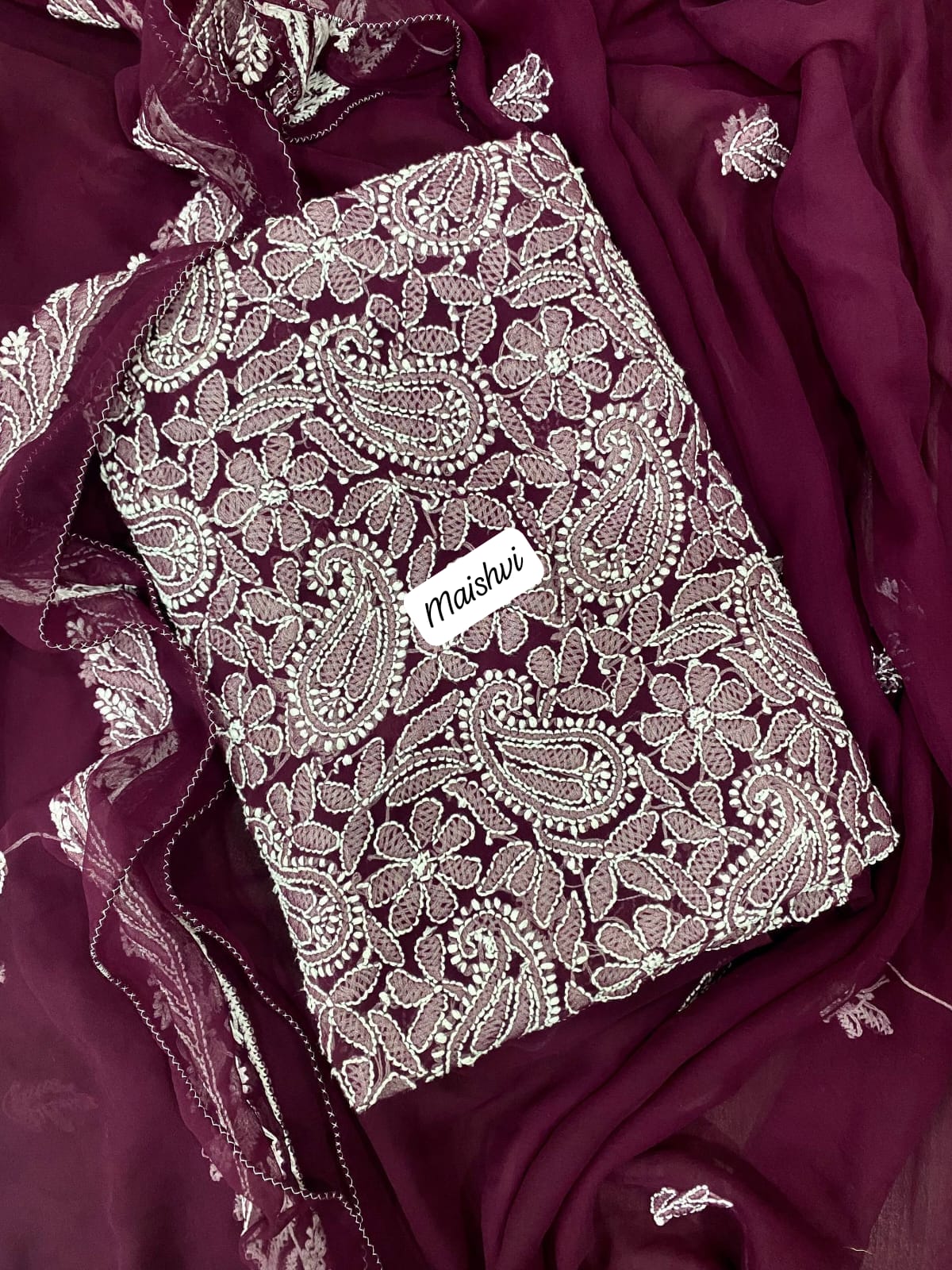 Georgette 3 Pc Chikankari Suit – Kurta Dupatta Bottom Set with Intricate Handwork