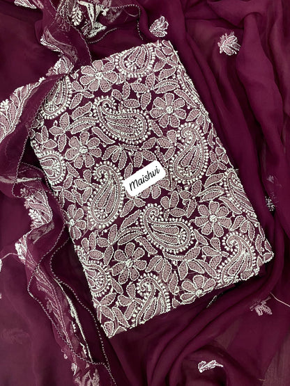 Georgette 3 Pc Chikankari Suit – Kurta Dupatta Bottom Set with Intricate Handwork