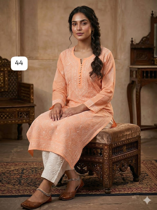 Fine Cotton Front Jaal Chikankari Kurti with Potli Buttons
