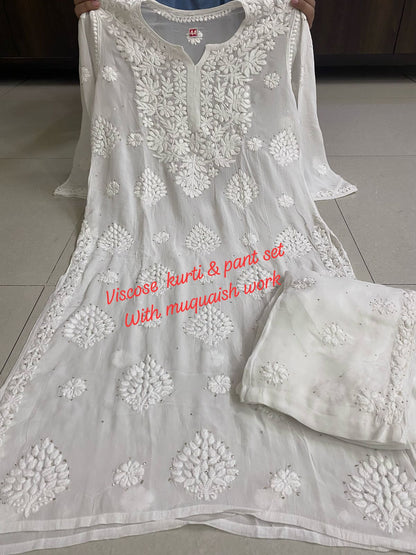 Viscose dyeable 3d work kurti set