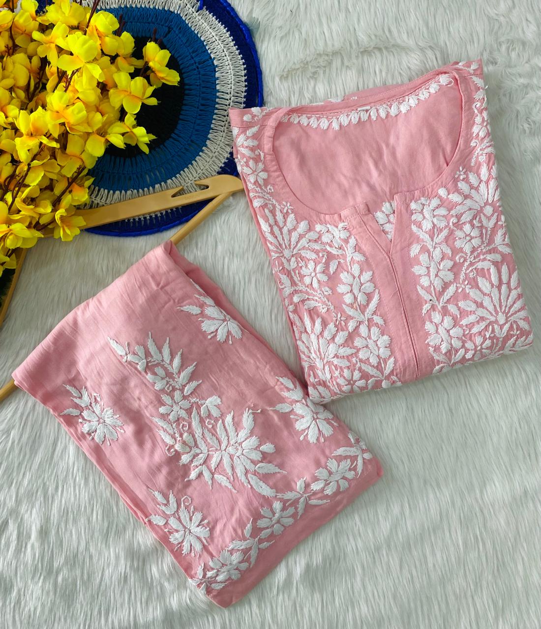Reyon Cotton Chikankari Kurti with Palazzo Set – Fine Embroidery Work