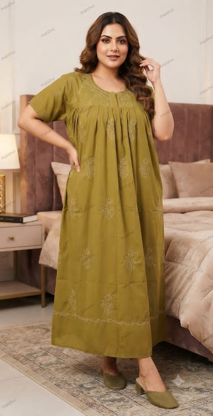Plus Size Non-Transparent Cotton Nighty for Women | Comfortable Big Size Sleepwear