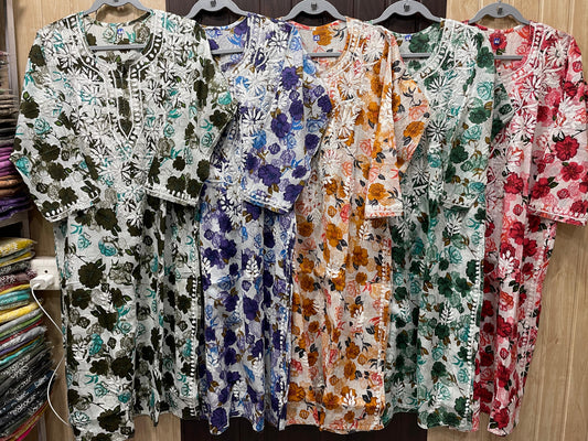 Pure Mul Print Kurti with Hand Embroidery Work