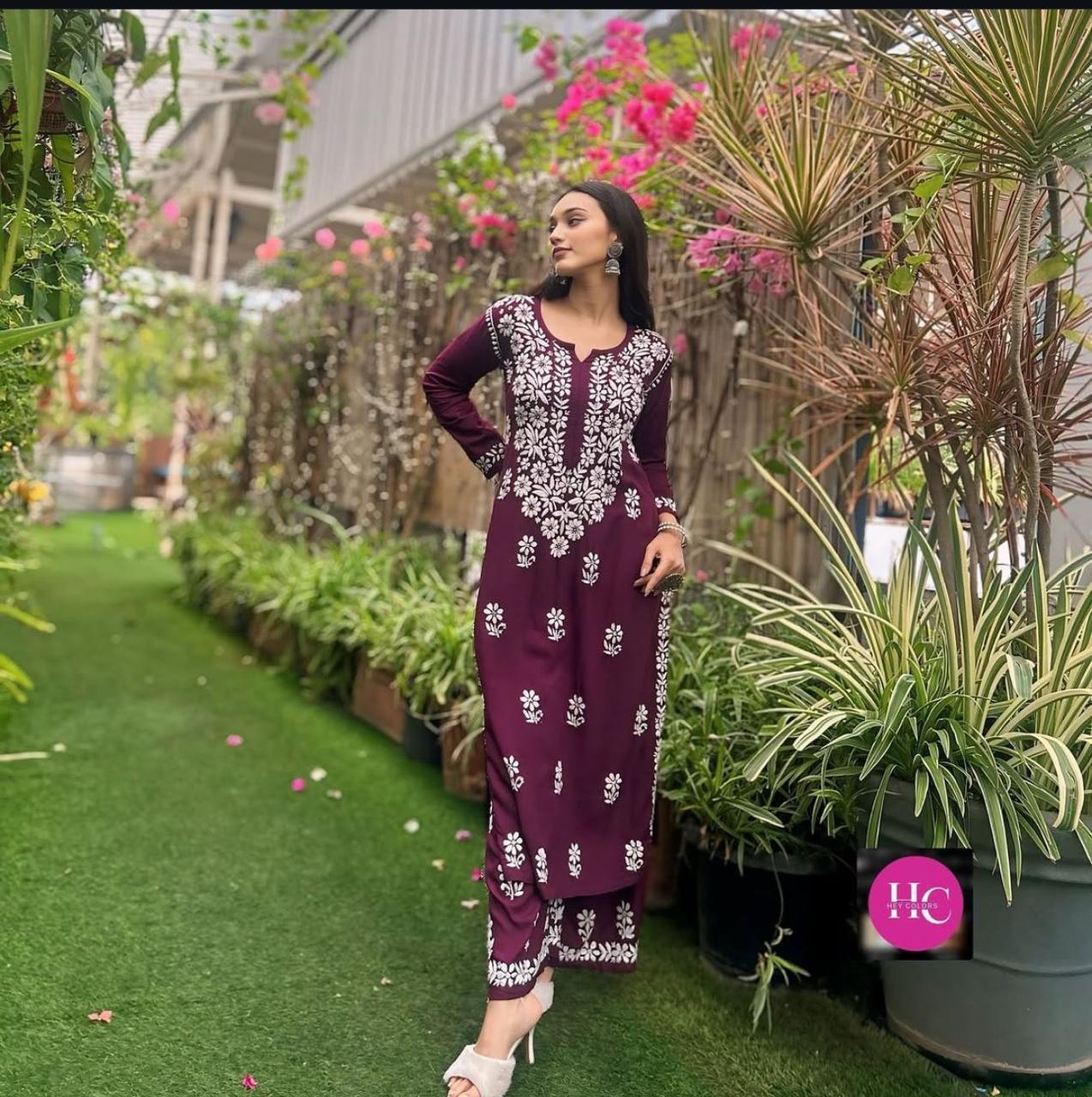 PREMIUM QUALITY REYON KURTI PLAZO SET WITH FINEST HAND EMBROIDERY