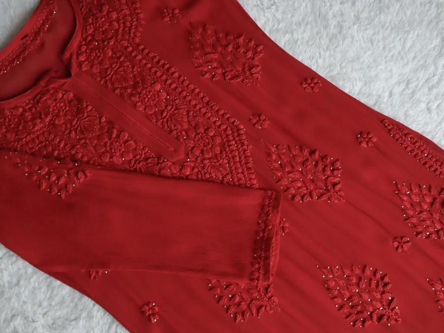 Viscose dyeable 3d work kurti set