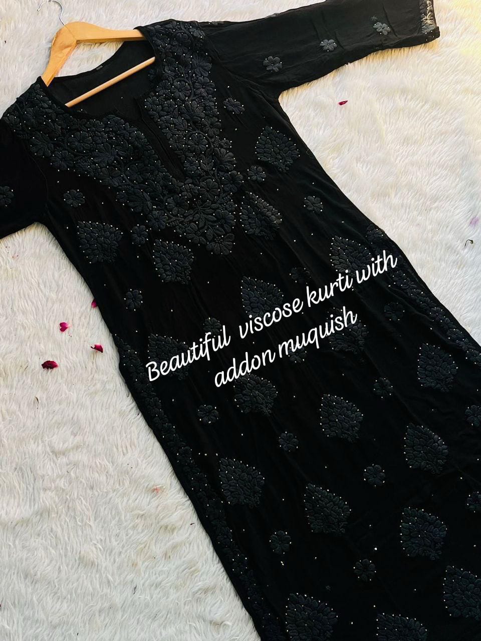 Viscose dyeable 3d work kurti set