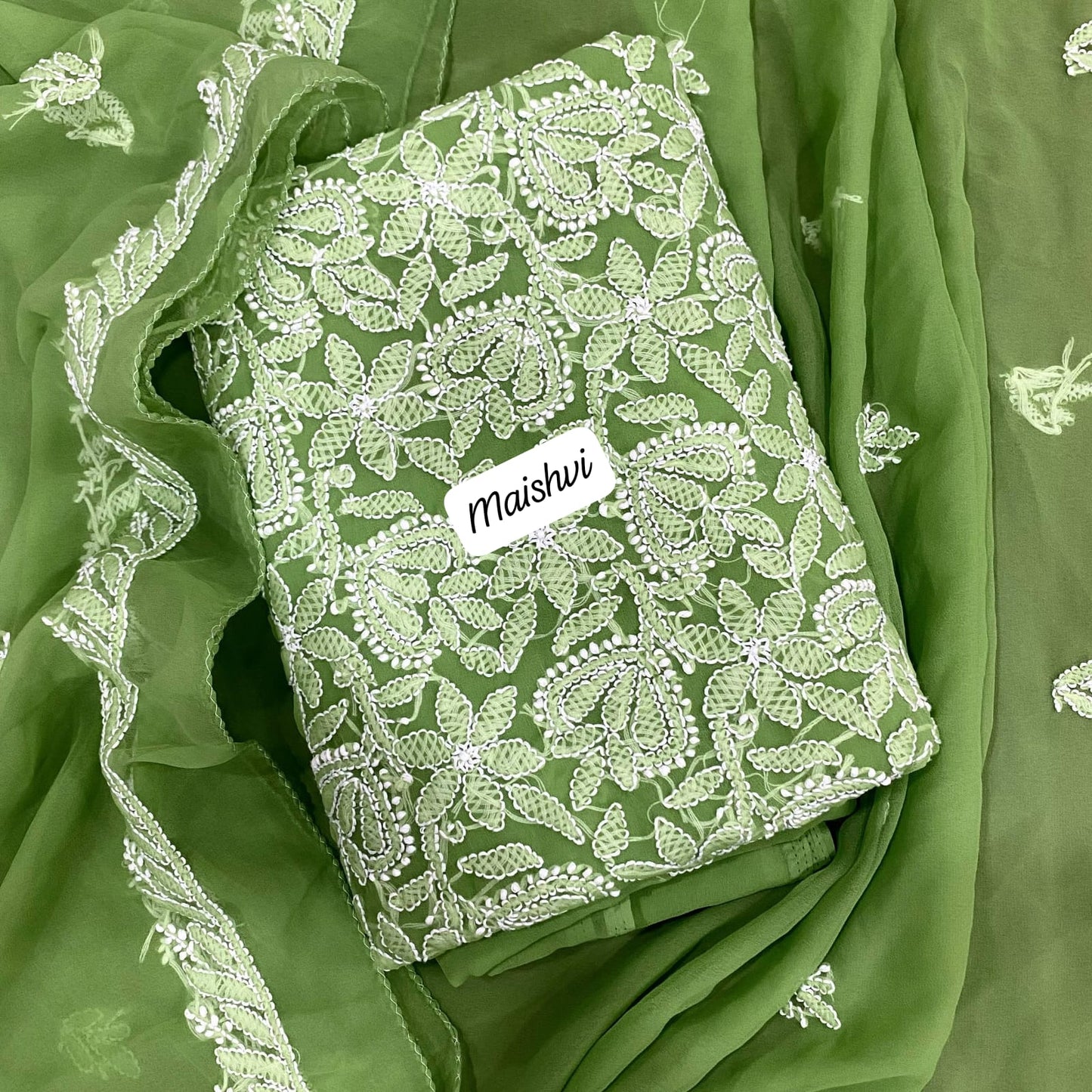 Georgette 3 Pc Chikankari Suit – Kurta Dupatta Bottom Set with Intricate Handwork