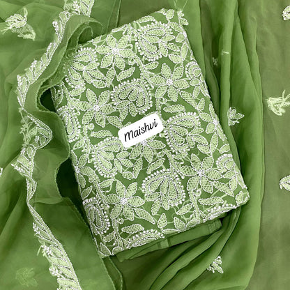 Georgette 3 Pc Chikankari Suit – Kurta Dupatta Bottom Set with Intricate Handwork