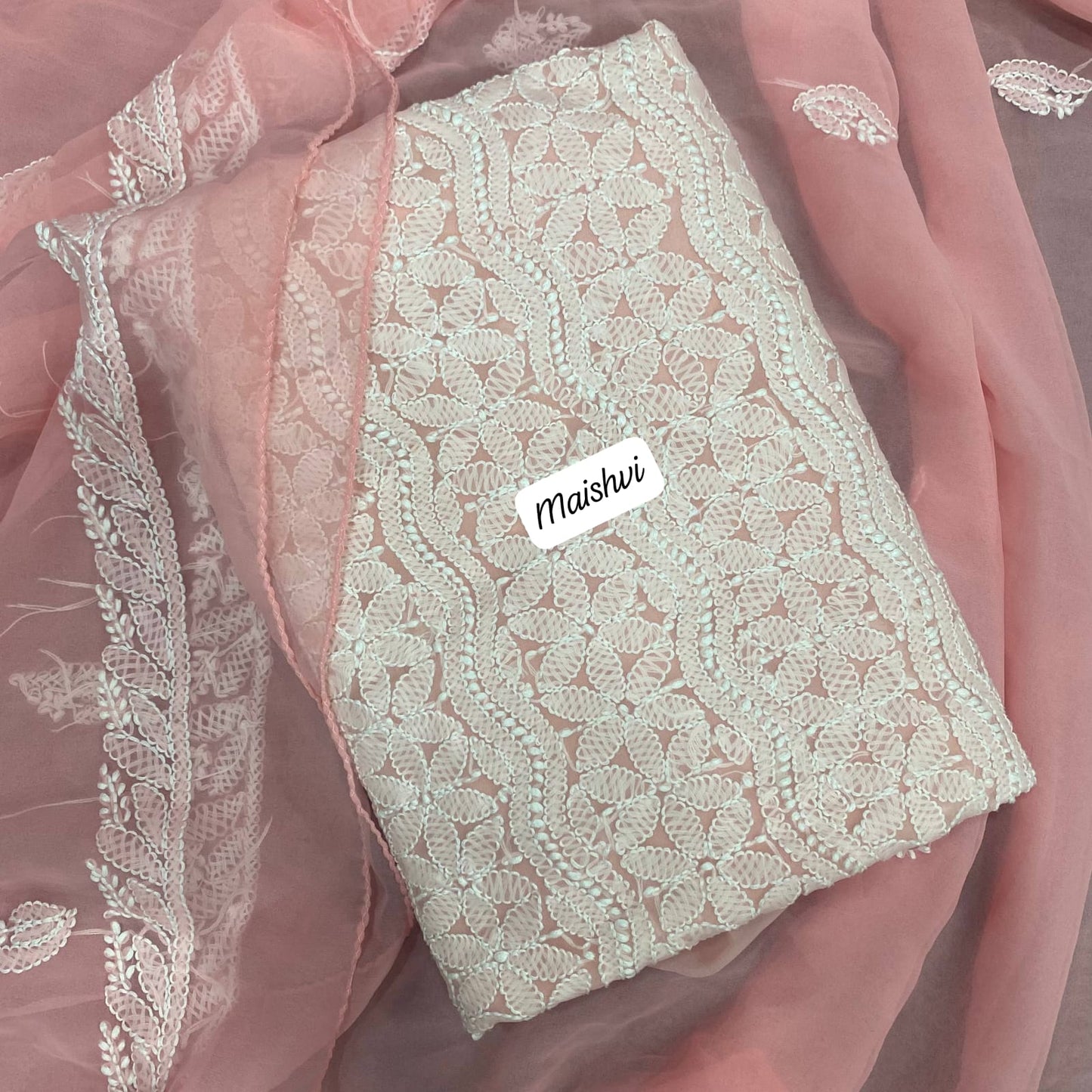 Georgette 3 Pc Chikankari Suit – Kurta Dupatta Bottom Set with Intricate Handwork