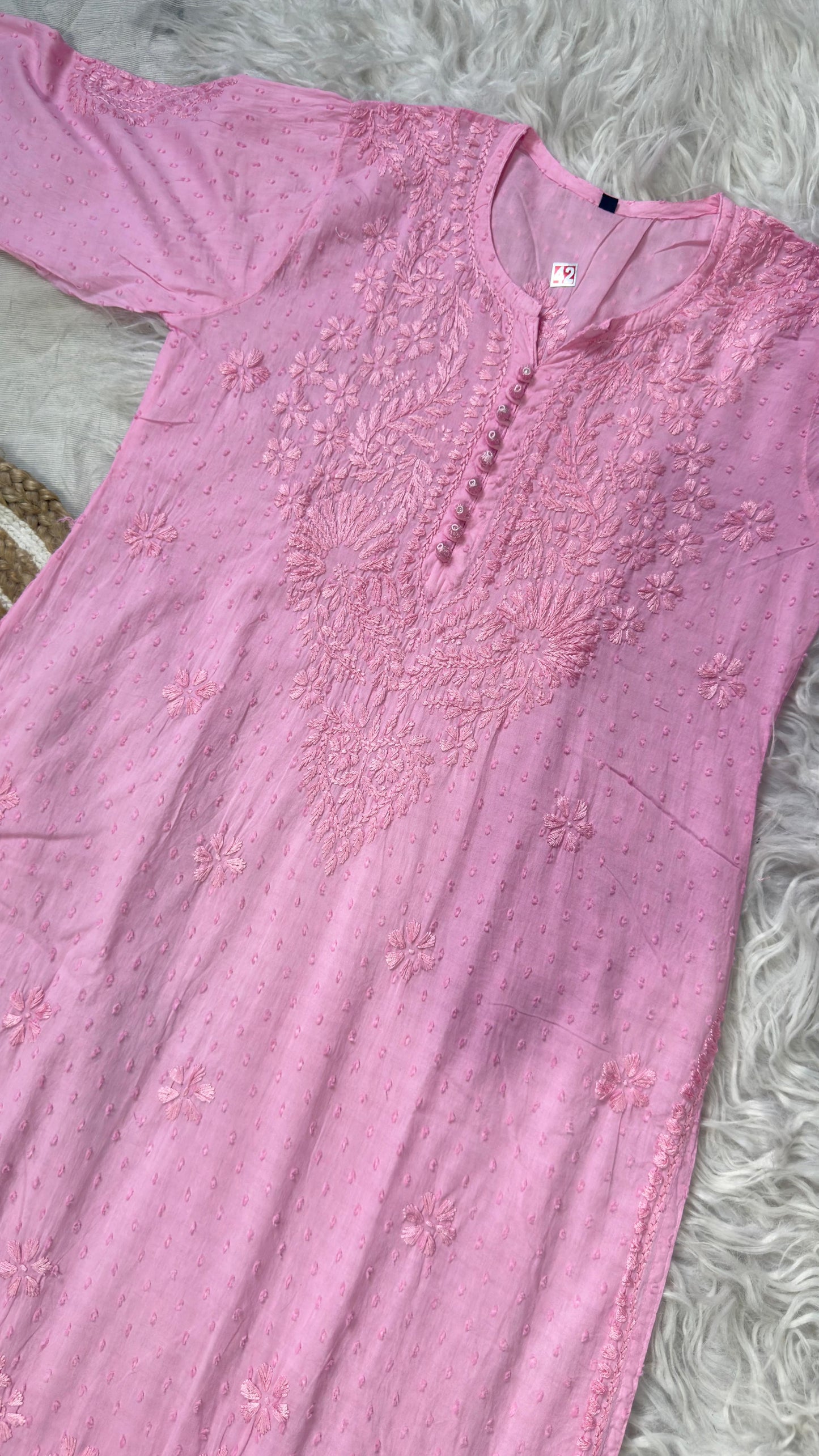 Lucknowi Chikankari Dobby Dyeable Cotton Kurti – Soft Pastel Summer Essential