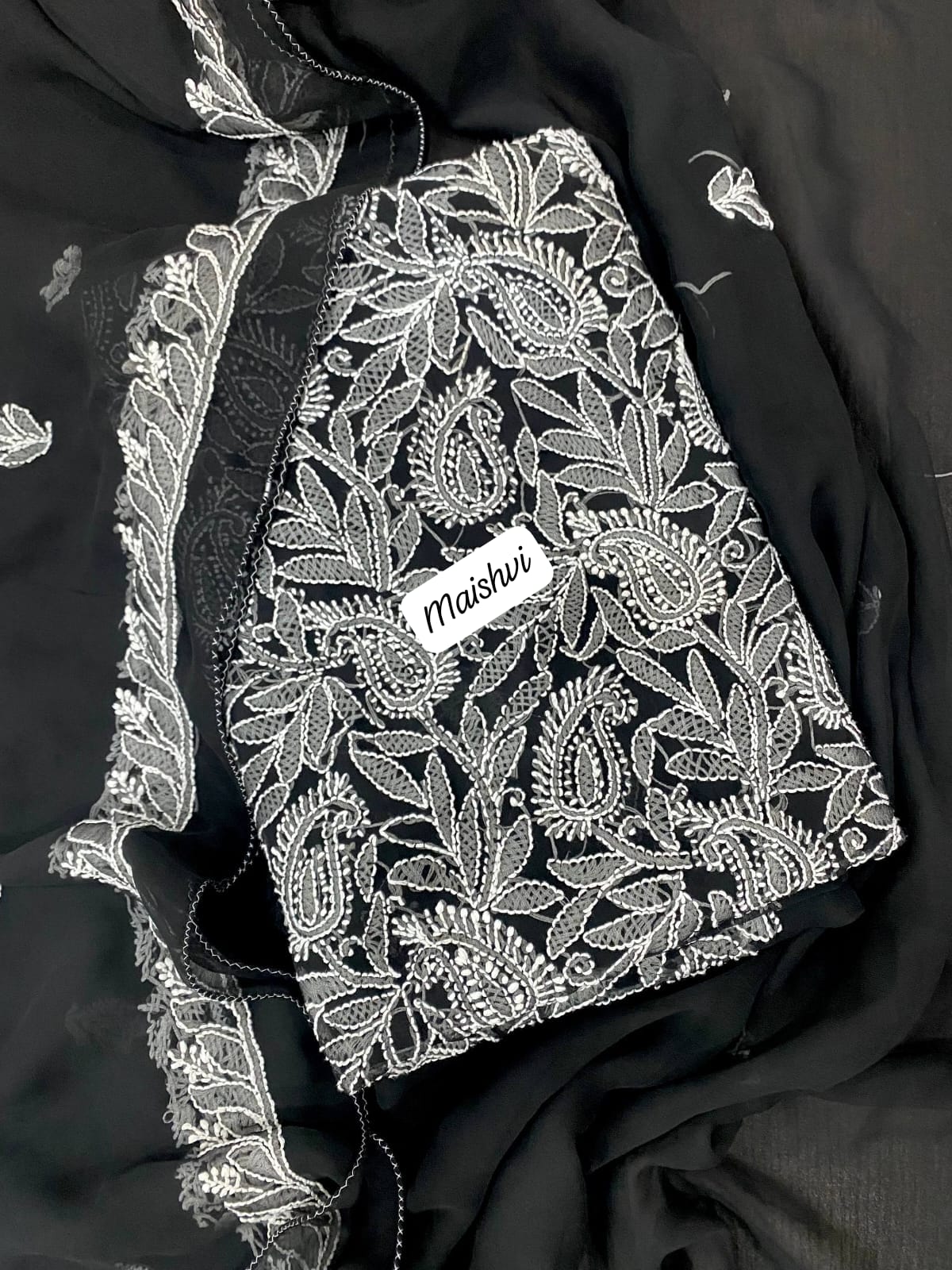 Georgette 3 Pc Chikankari Suit – Kurta Dupatta Bottom Set with Intricate Handwork