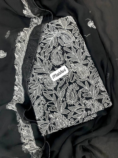 Georgette 3 Pc Chikankari Suit – Kurta Dupatta Bottom Set with Intricate Handwork